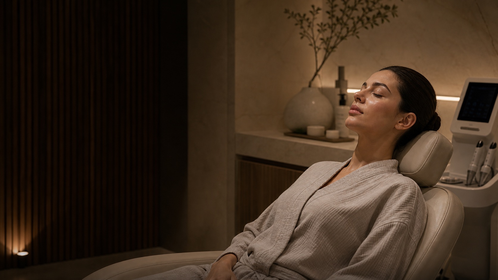 A client relaxing in a private LAKLINIKE treatment room